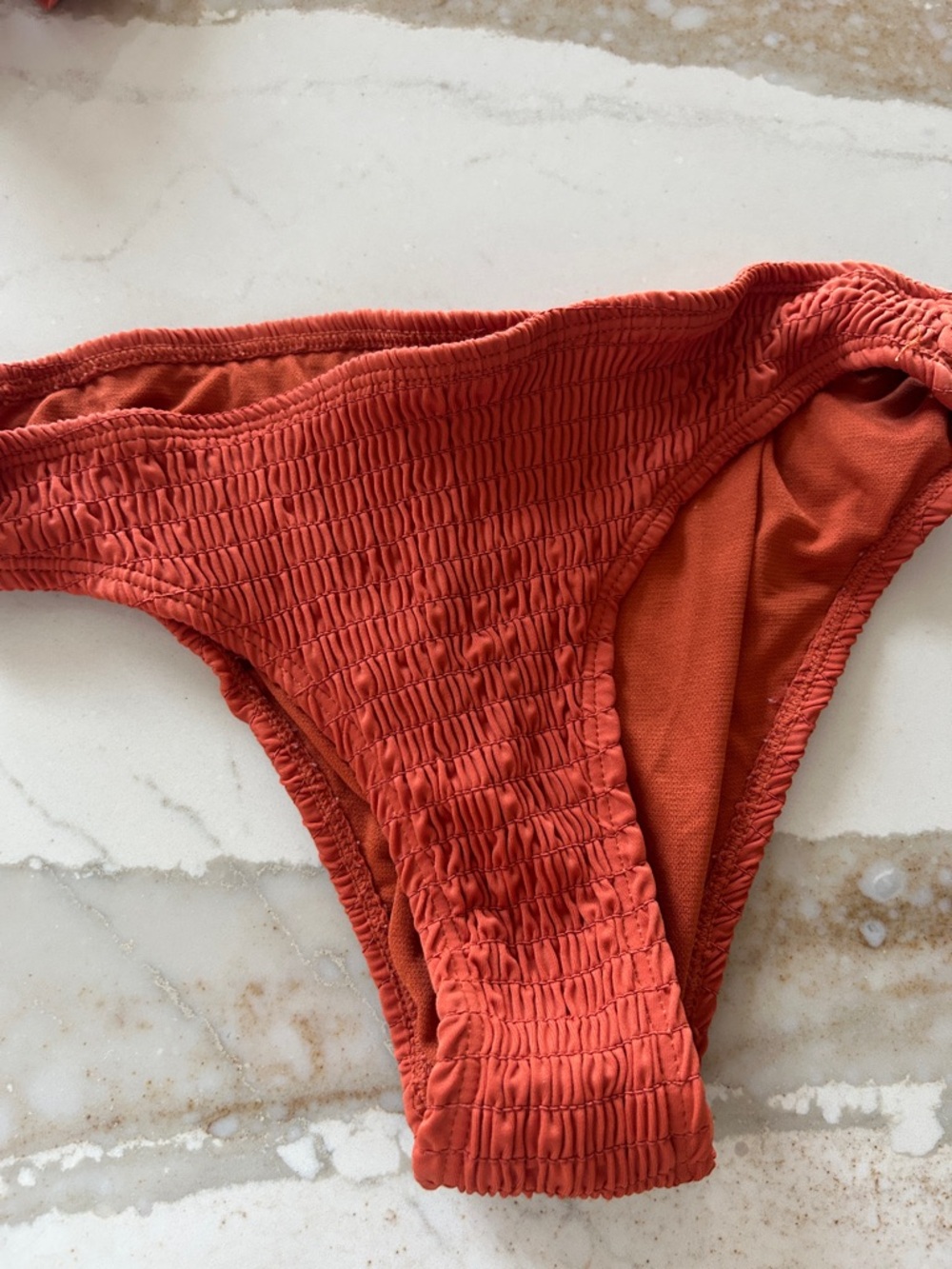 Rust Smocked Two-Piece Bikini Set, Size S - Picture 6 of 7